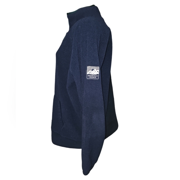 America Eagle Fleece Sweater Vintage 90s Pull Over Jacket 1/4 Snap Blue Men's - Picture 2 of 6